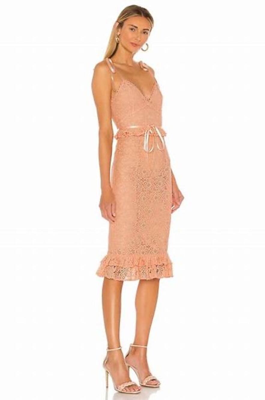 Majorelle Revolve Ellington Peach Lace Tie Strap Coquette Midi Dress Size M